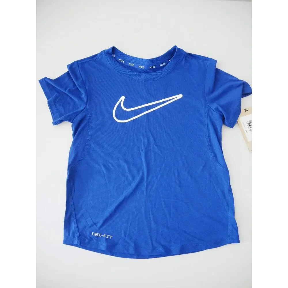 Nike Girls Blue Dri-FIT T-Shirt Size 6-7 kids Athletic Performance Swoosh Tee
